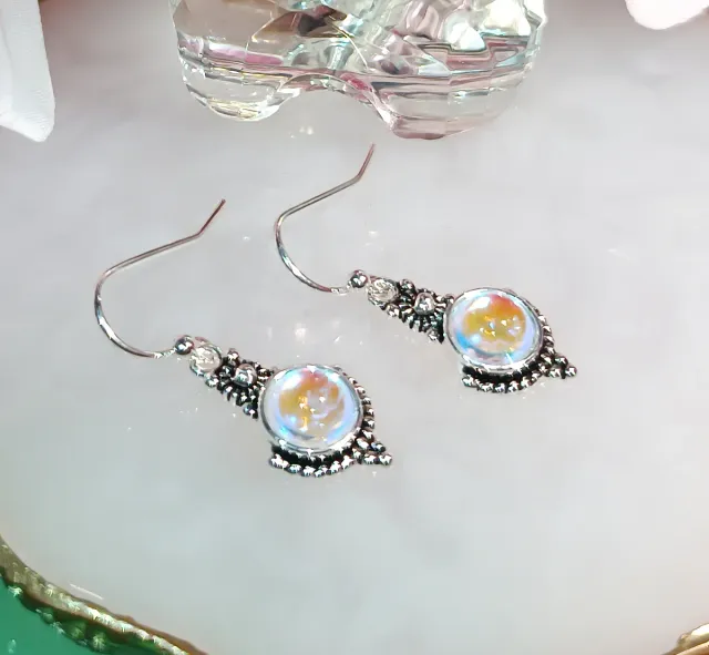 Pendientes plata con piedras iridiscentes