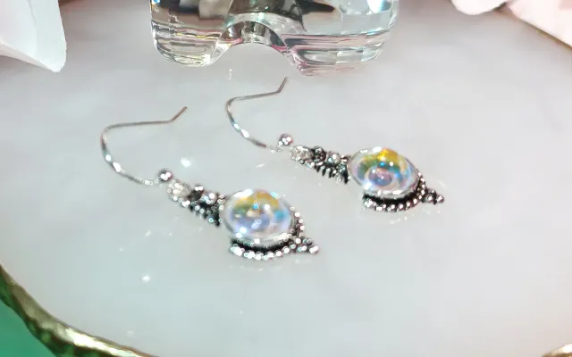 Pendientes plata con piedras iridiscentes