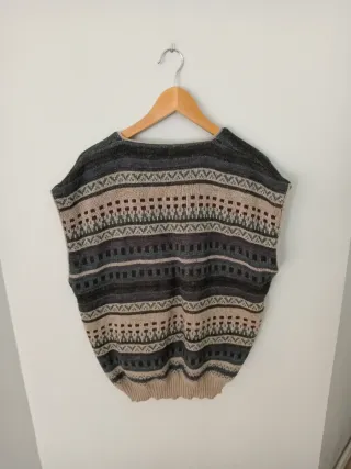 Chaleco tejido hombre botones beige y gris