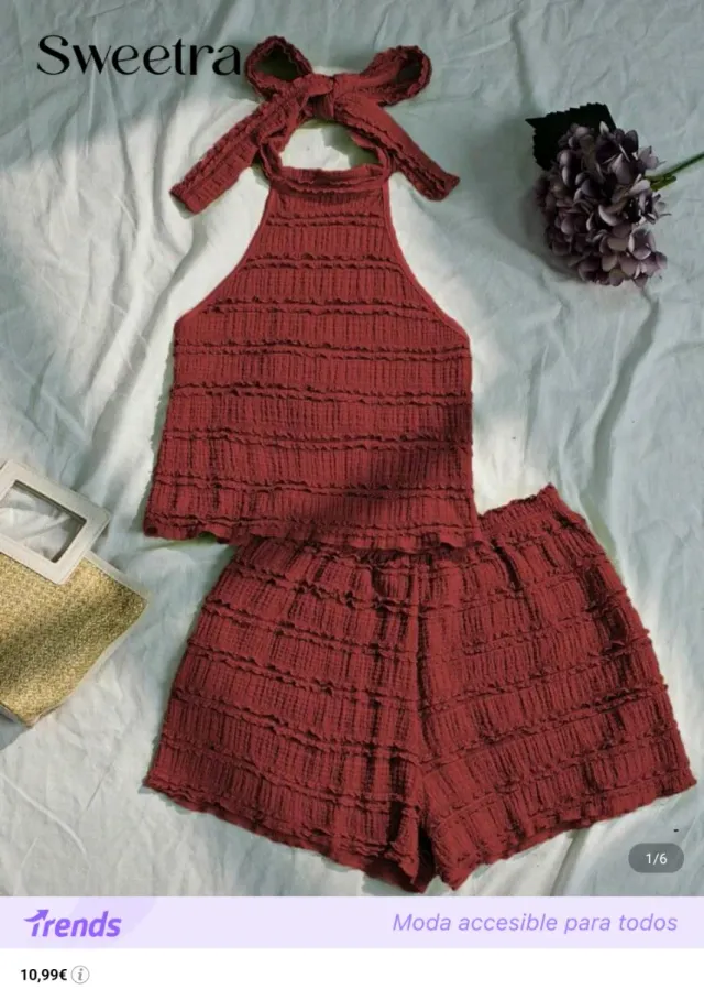 Top halter SHEIN rojo con volantes