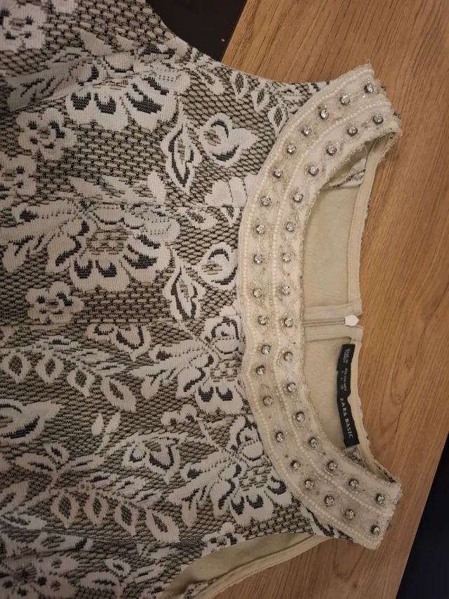 Vestido fiesta Zara encaje blanco y negro