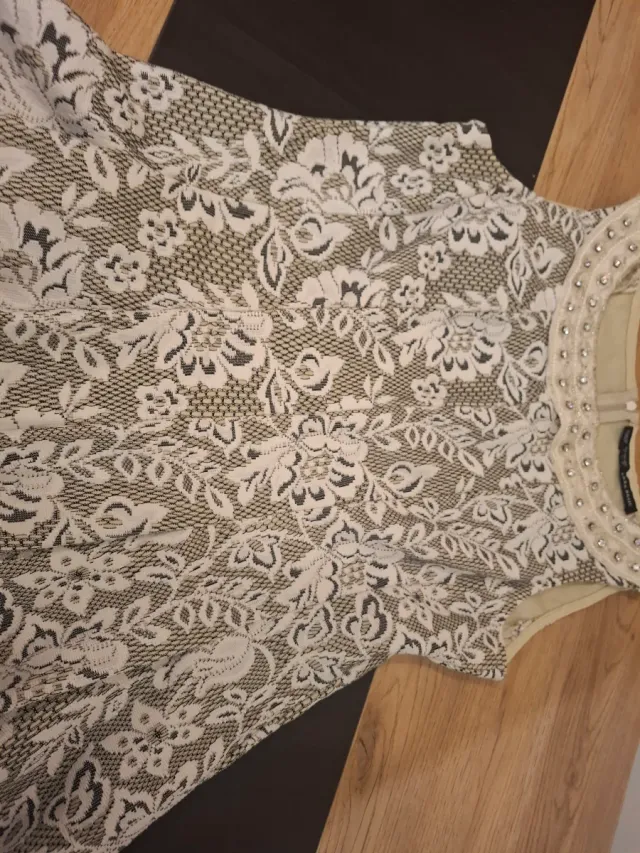Vestido fiesta Zara encaje blanco y negro