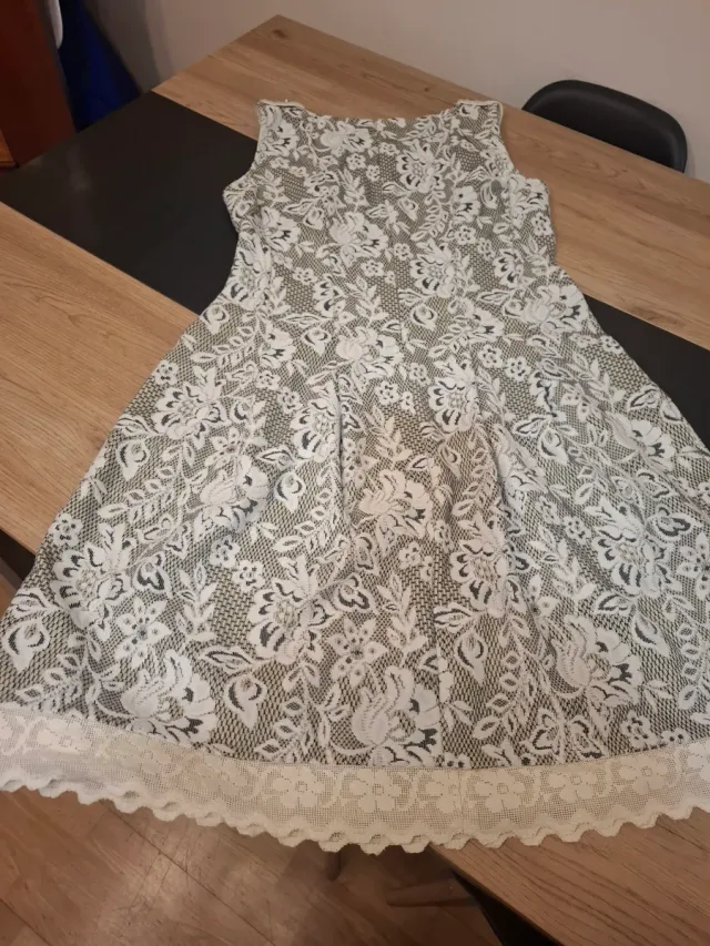 Vestido fiesta Zara encaje blanco y negro