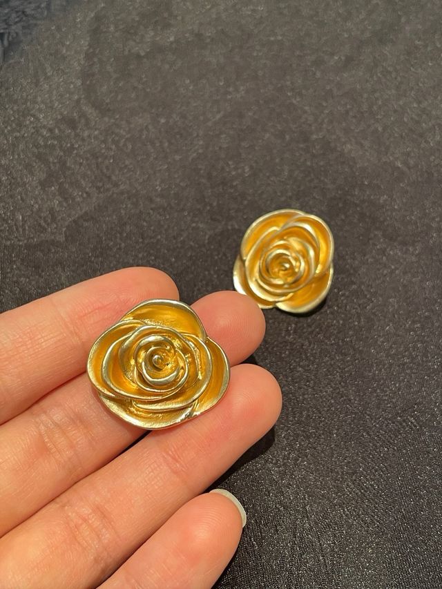 Pendientes Flor Rosa Dorados