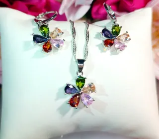 Conjunto Plata Ley Flor Multicolor