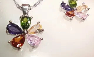 Conjunto Plata Ley Flor Multicolor