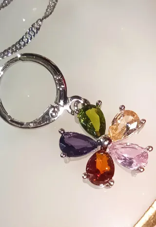 Conjunto Plata Ley Flor Multicolor