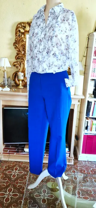 Pantalones Anchos Vestir Azul Eléctrico