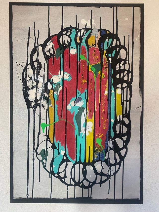 Cuadro Abstracto Multicolor Metal y Madera