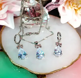 Conjunto Plata 925 y Circonias Con Lazos