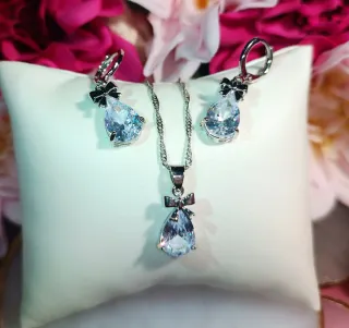 Conjunto Plata 925 y Circonias Con Lazos