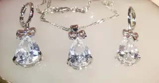 Conjunto Plata 925 y Circonias Con Lazos