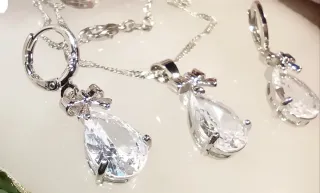 Conjunto Plata 925 y Circonias Con Lazos