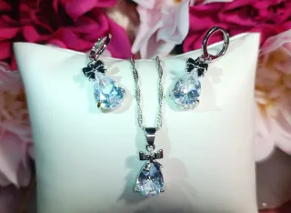 Conjunto Plata 925 y Circonias Con Lazos