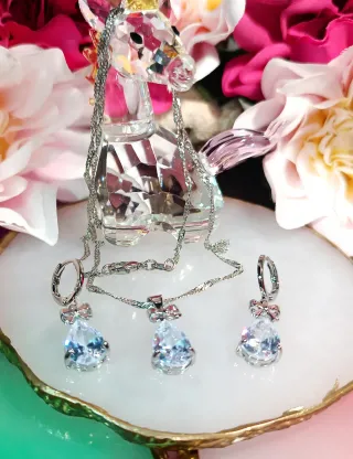 Conjunto Plata 925 y Circonias Con Lazos