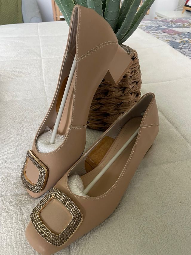 Zapatos de tacón beige mujer talla 42