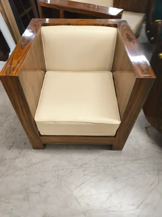 Poltrona in legno e pelle stile Art Déco