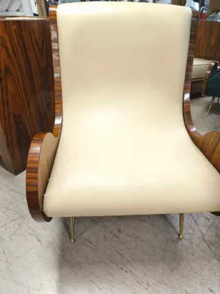 Poltrona in legno e pelle stile Art Déco