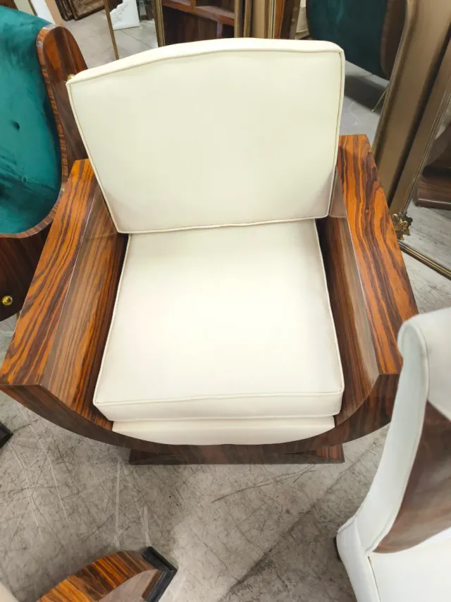 Poltrona in legno e pelle stile Art Déco