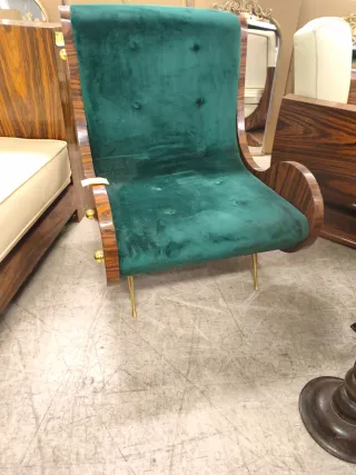 Poltrona in legno e pelle stile Art Déco