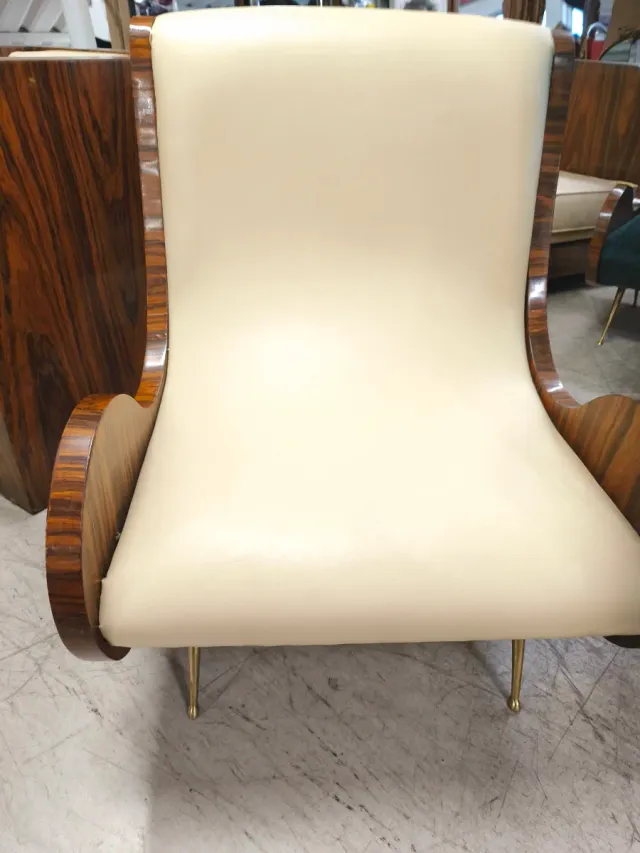 Poltrona in legno e pelle stile Art Déco