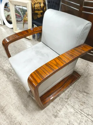 Poltrona in legno e pelle stile Art Déco