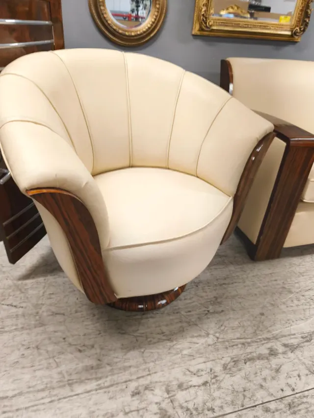 Poltrona in legno e pelle stile Art Déco