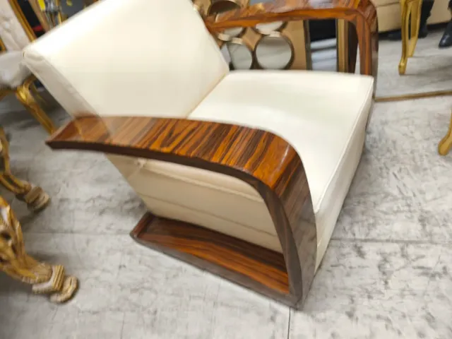 Poltrona in legno e pelle stile Art Déco