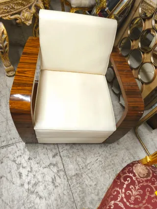 Poltrona in legno e pelle stile Art Déco