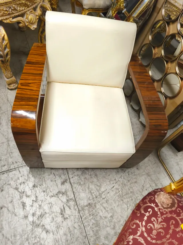 Poltrona in legno e pelle stile Art Déco