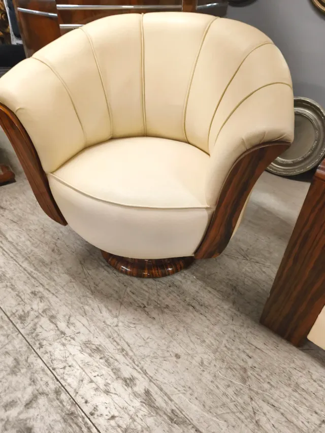 Poltrona in legno e pelle stile Art Déco