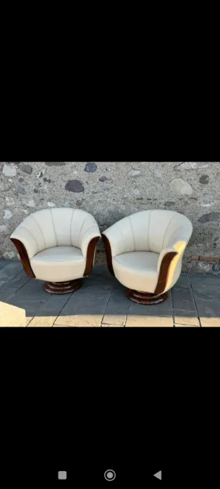 Poltrona in legno e pelle stile Art Déco