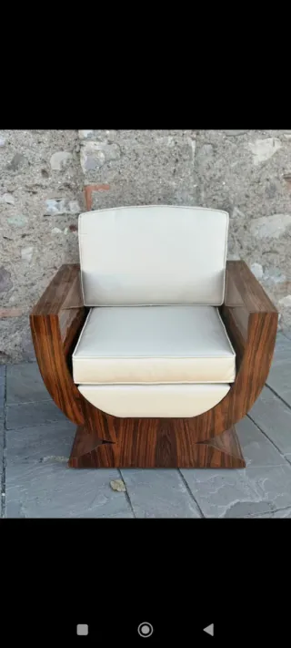 Poltrona in legno e pelle stile Art Déco