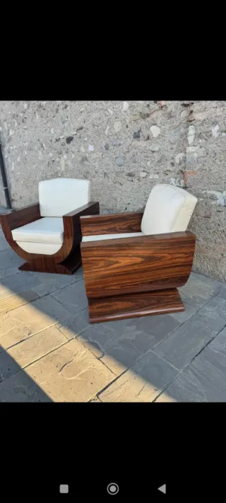 Poltrona in legno e pelle stile Art Déco