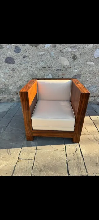 Poltrona in legno e pelle stile Art Déco