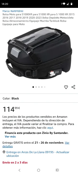 Bolsa depósito moto S1000XR Tanklock