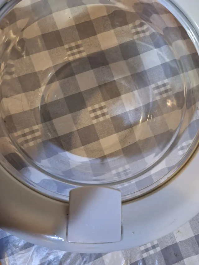 Puerta Lavadora, le falta la bisagra.