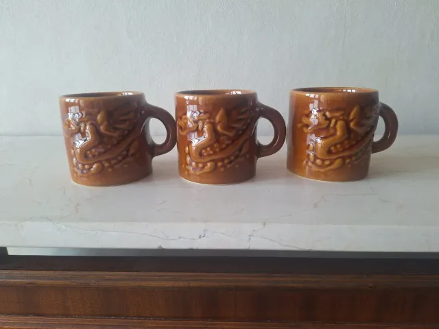 Juego 3 Tazas Cerámica Dragón Marrón