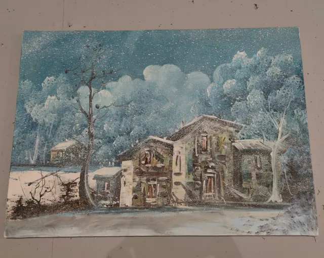 Cuadro óleo escena invernal