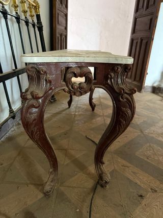 Mesa consola antigua mármol y madera