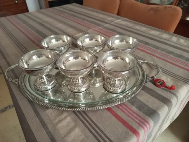 6 copas de alpaca con bandeja