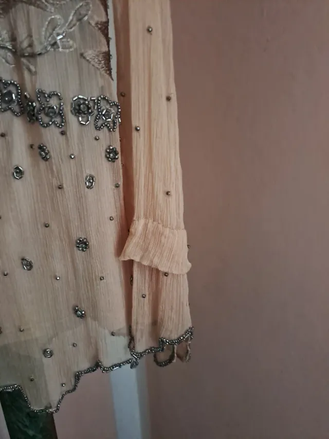 Blusa Seta Beige Oro Corallini Ricami