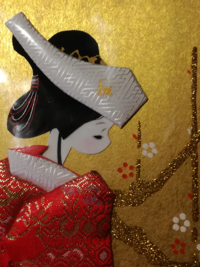 CUADRO GEISHA PAPEL DORADO Y ROJO