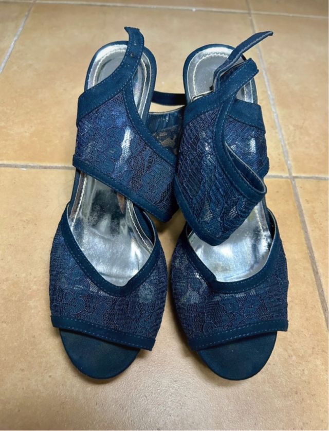 Scarpe con tacco 8cm pizzo blu n.39