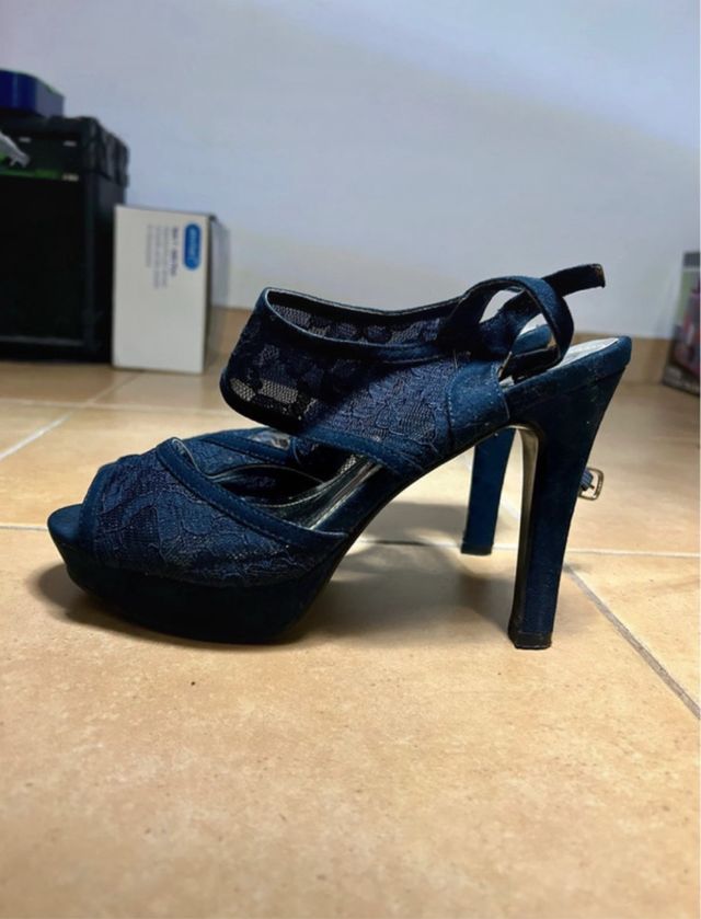 Scarpe con tacco 8cm pizzo blu n.39