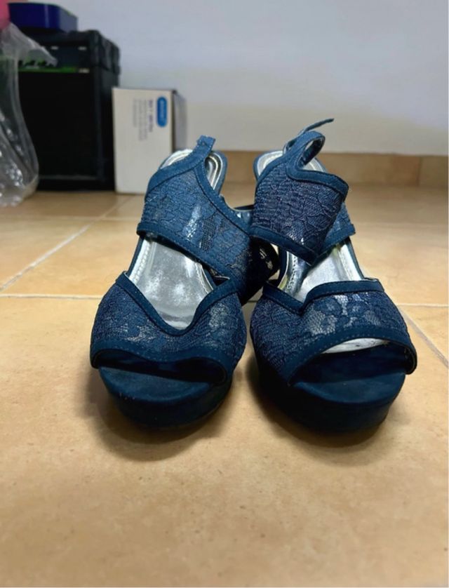 Scarpe con tacco 8cm pizzo blu n.39
