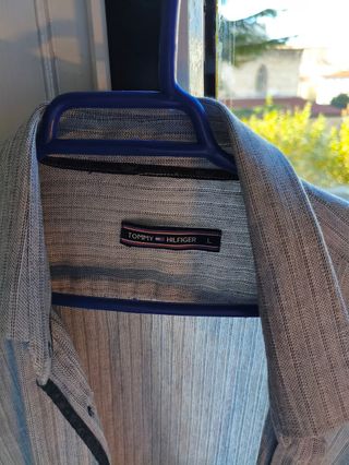 Camisa Tommy Hilfiger Gris Rayas Manga Corta Talla