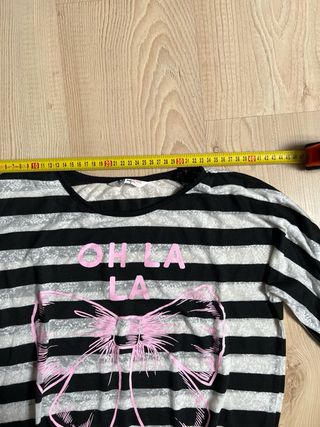 Camiseta rayas manga 3/4 con estampado rosa