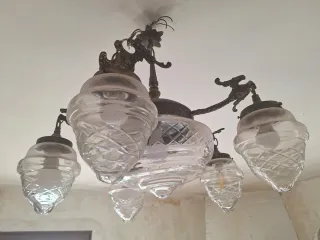 Lámpara antigua metal y cristal