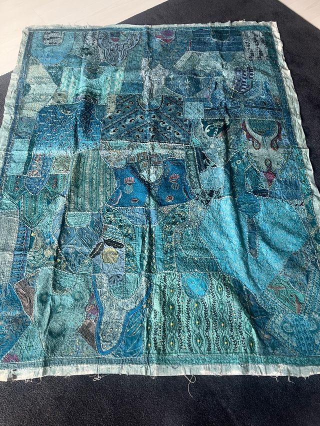 Manta India Patchwork Azul